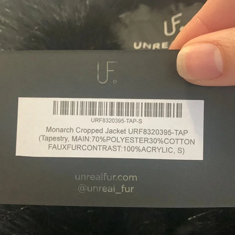 Unreal Fur Floral Jacket with Black Fur Collar - Picture 7 of 10